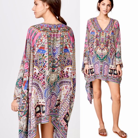 Camilla Crystal Embellished Silk Kalbelia Kaftan - Picture 4 of 8